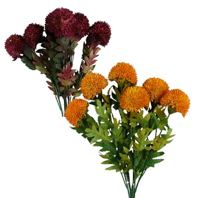Pack of 6 x 70cm Large Ball Dahlia Artificial Flower Stems, Choice of Yellow or Pink