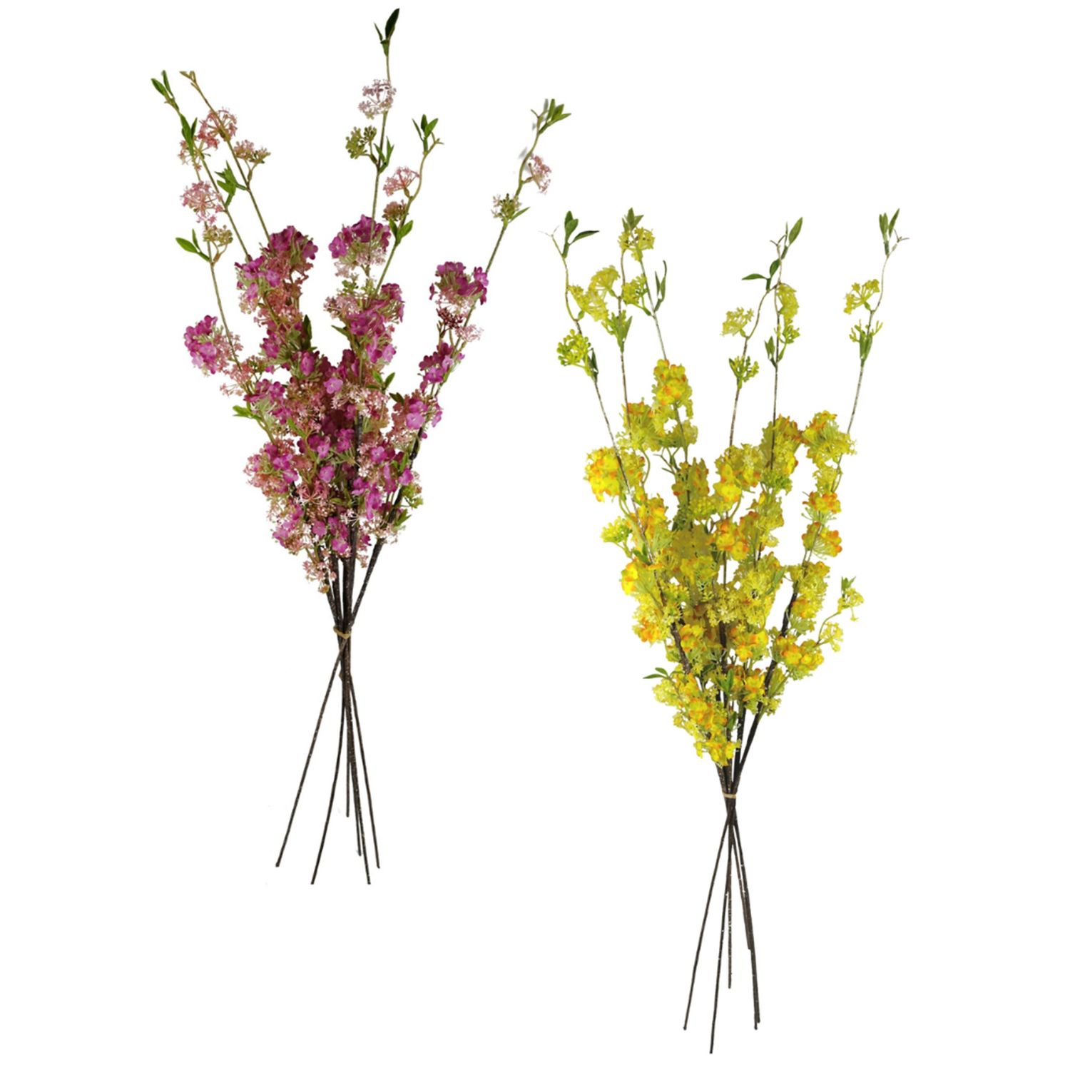 Pack of 6 x 100cm Blossom Spray Stems, Pink or Yellow, with Silk & Plastic Flowers, Wired Shapable Stems