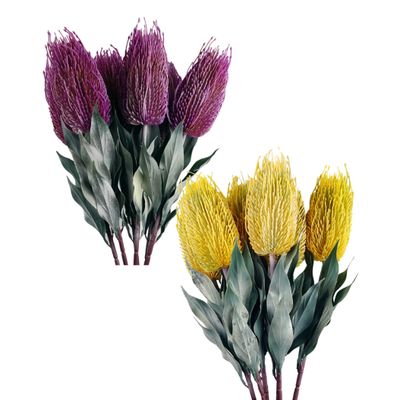 Pack of 6 x 75cm Artificial Banksia Menziesii Flower Stems Yellow or Pink