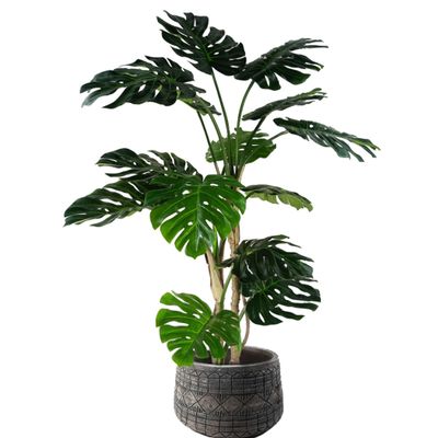 150cm Artificial Monstera Plant with Large Rustic Fibreglass Planter – Faux Tree for Home or Office Indoor Decoration