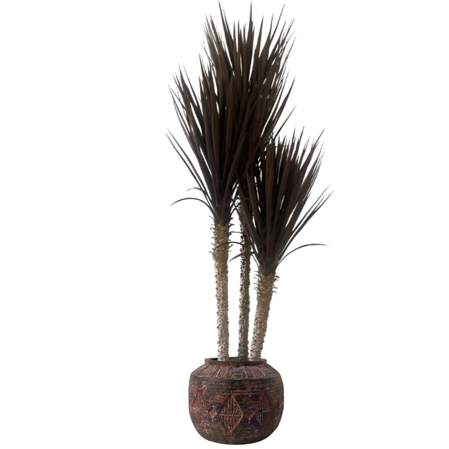 155cm Artificial Yukka Tree with UV Resistant Spiky Leaves in Aztec Diamond Large Planter – Dark Red/Brown Faux Tree