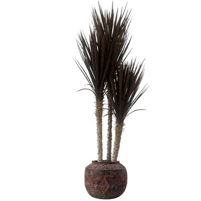155cm Artificial Yukka Tree with UV Resistant Spiky Leaves in Aztec Diamond Large Planter – Dark Red/Brown Faux Tree