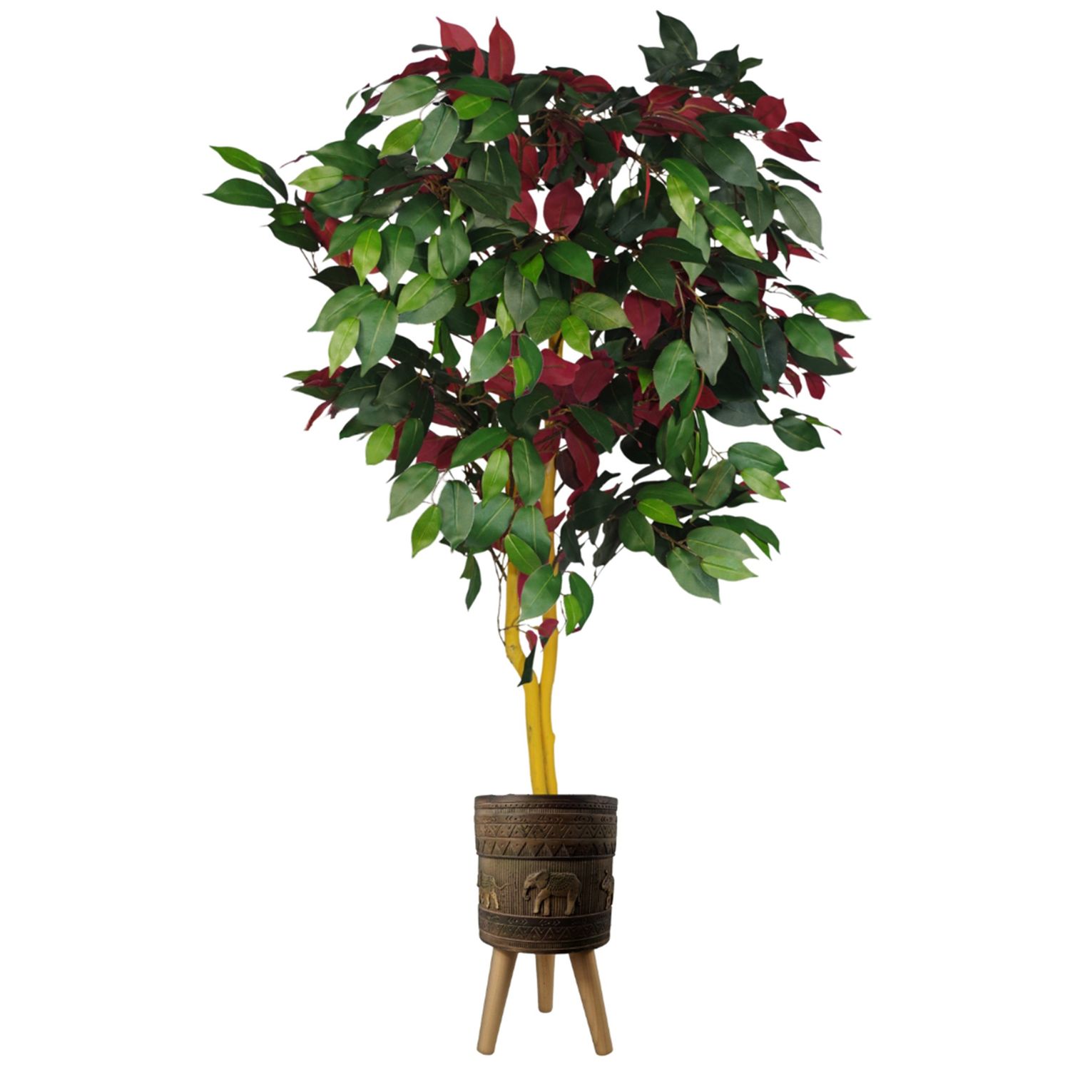 120cm Artificial Capensia Tree Ficus Plant with Real Wood Trunk in Large Elephant Fibreglass Composite Planter for Home or Office