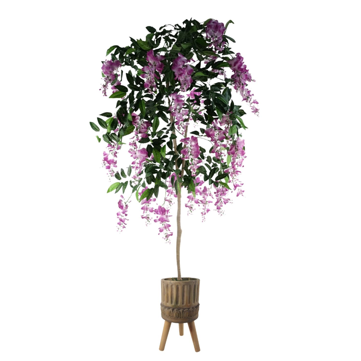 150cm Artificial Light Pink Wisteria Tree with Realistic Foliage in Rustic Fibreglass Planter for Indoor Display