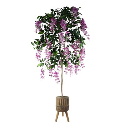 150cm Artificial Light Pink Wisteria Tree with Realistic Foliage in Rustic Fibreglass Planter for Indoor Display