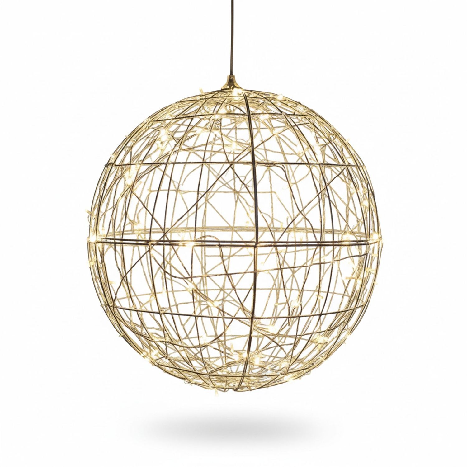 30cm Silver Christmas Hanging Ball 160 Warm White LED Lights Outdoor Decoration