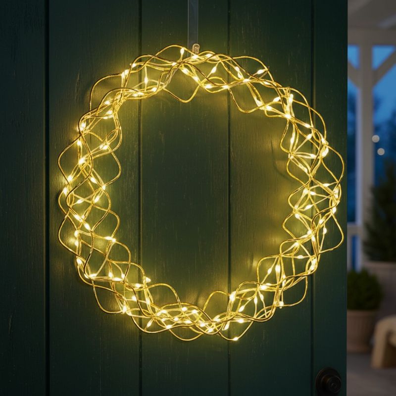30cm Christmas Front Door Wreath 140 LED Copper Gold Timer 10m Lead Indoor Outdo 30cm Christmas Front Door Wreath 140 LED Copper Gold Timer 10m Lead Indoor Outdo