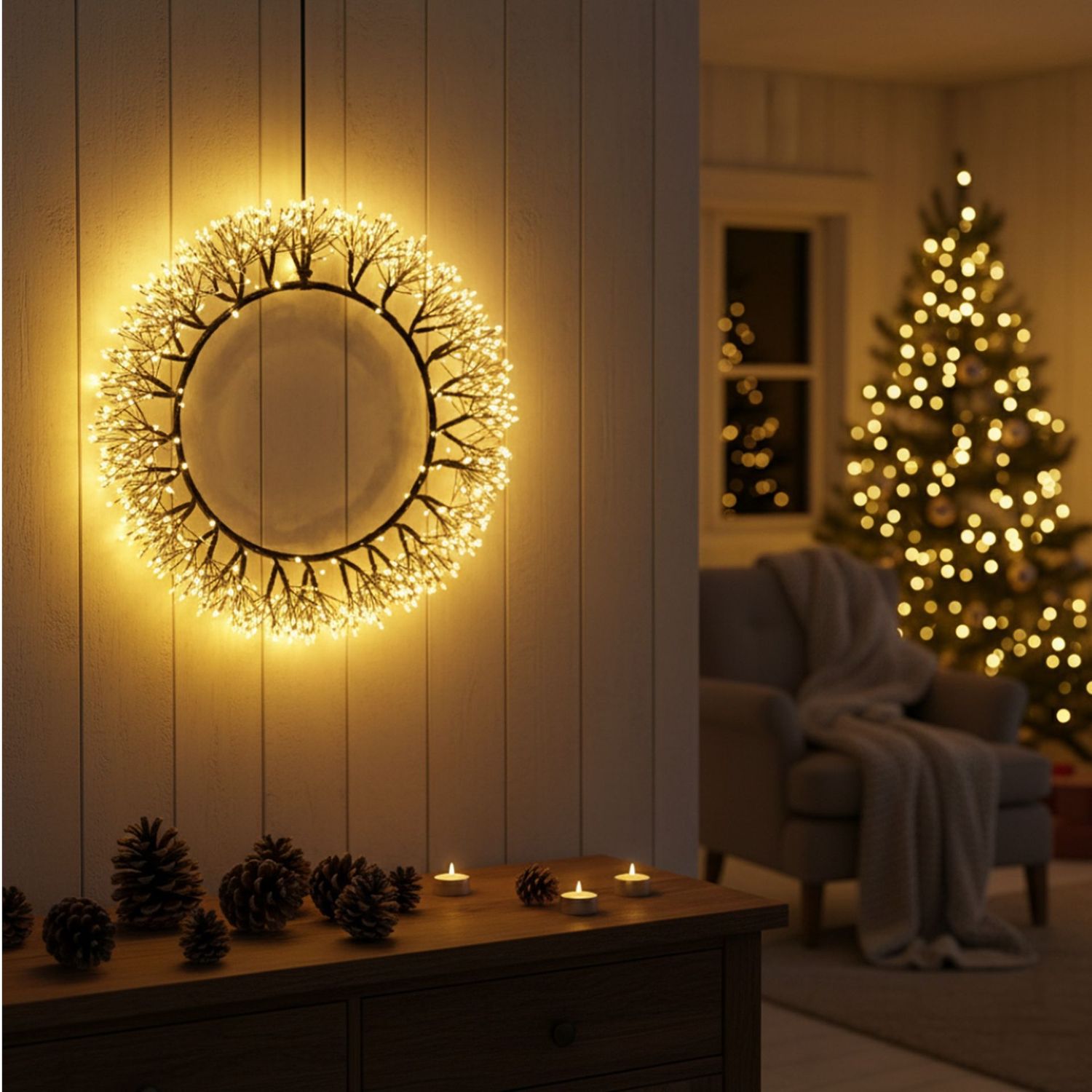 Outdoor Christmas Metal Wreath 25cm 800 or 35cm 900 LED Warm White Garden Decor