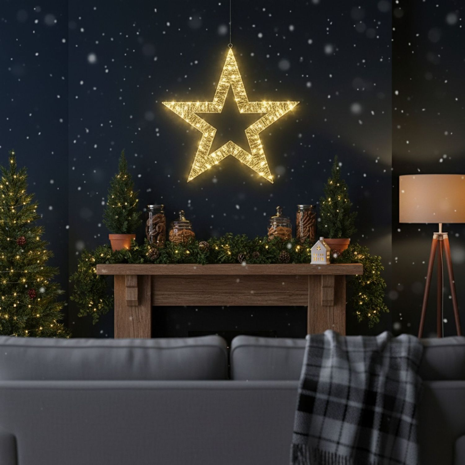 Outdoor Christmas LED Metal Star 100 Warm White Micro Lights Silver 54.5cm