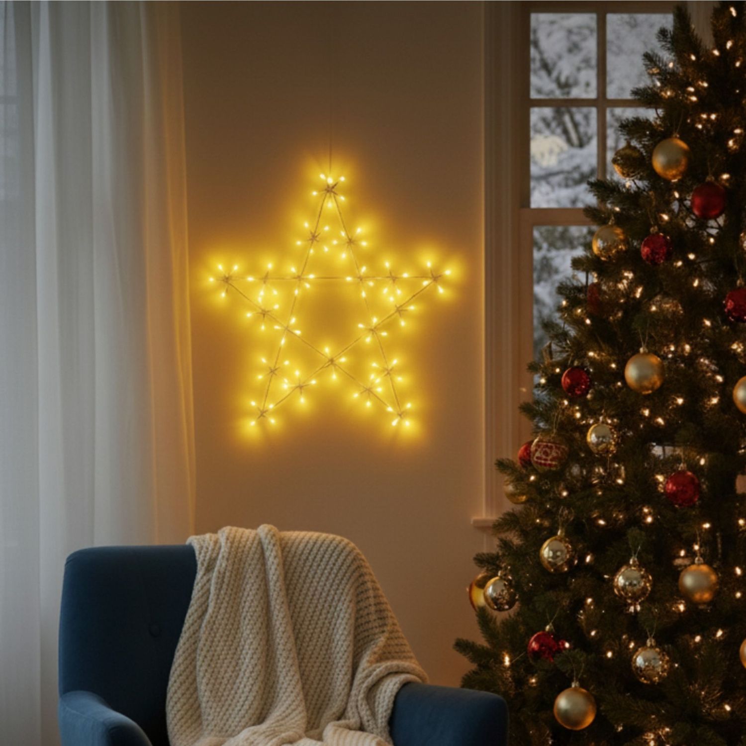 50cm Warm White LED Christmas Star Outdoor 8 Light Modes Metal Frame Festive Light