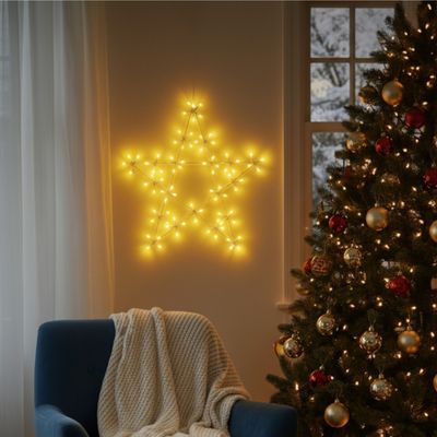 50cm Warm White LED Christmas Star Outdoor 8 Light Modes Metal Frame Festive Light