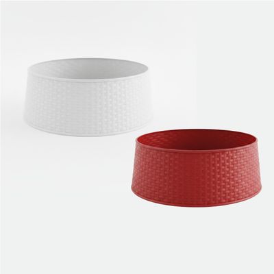 Rattan Style Christmas Tree Skirt Decorative Base Cover Hide Tree Stand Red or White Foldable Reusable Festive Decoration