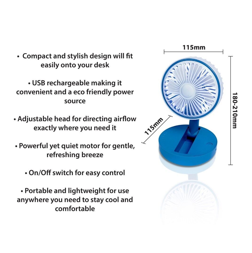 USB Rechargeable Desktop Fan with Adjustable Head (Various Colours) USB Rechargeable Desktop Fan with Adjustable Head (Various Colours), Colour: Blue