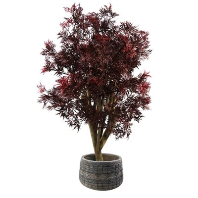 120cm Artificial Red Aralia Tree with Natural Trunk in Large Composite Embossed Rustic Hand Finished Planter, UV Resistant. 120cm Artificial Red Aralia Tree with Natural Trunk in Large Composite Embossed Rustic Hand Finished Planter, UV Resistant.