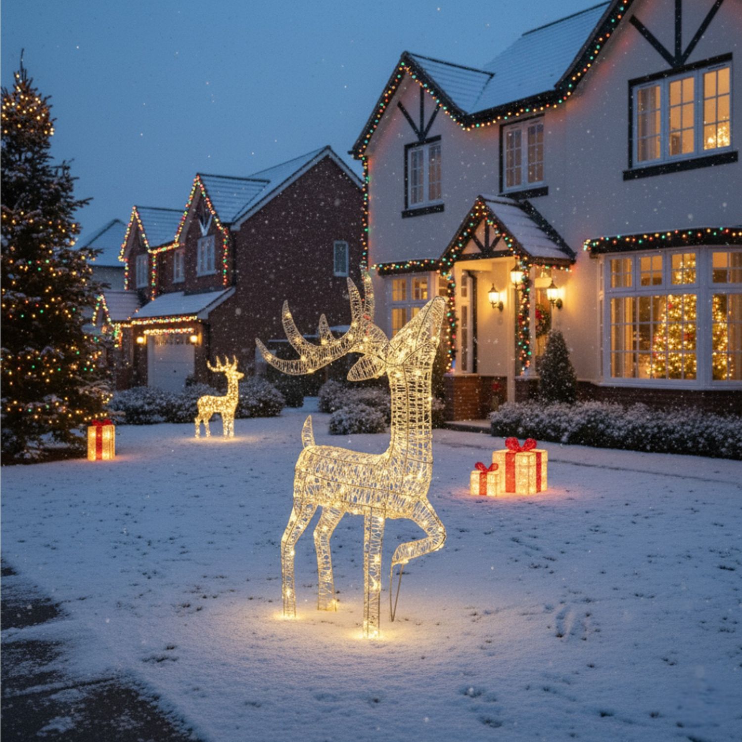 60cm Silver LED Christmas Reindeer with 200 Warm White Lights Outdoor Freestanding Festive Decoration with 5m Cable and Pegs 60cm Silver LED Christmas Reindeer with 200 Warm White Lights Outdoor Freestanding Festive Decoration with 5m Cable and Pegs