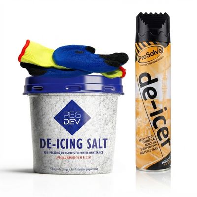 Premium White De-Icing Salt, Fast Acting De-Icer Aerosol & Winter Gloves Bundle