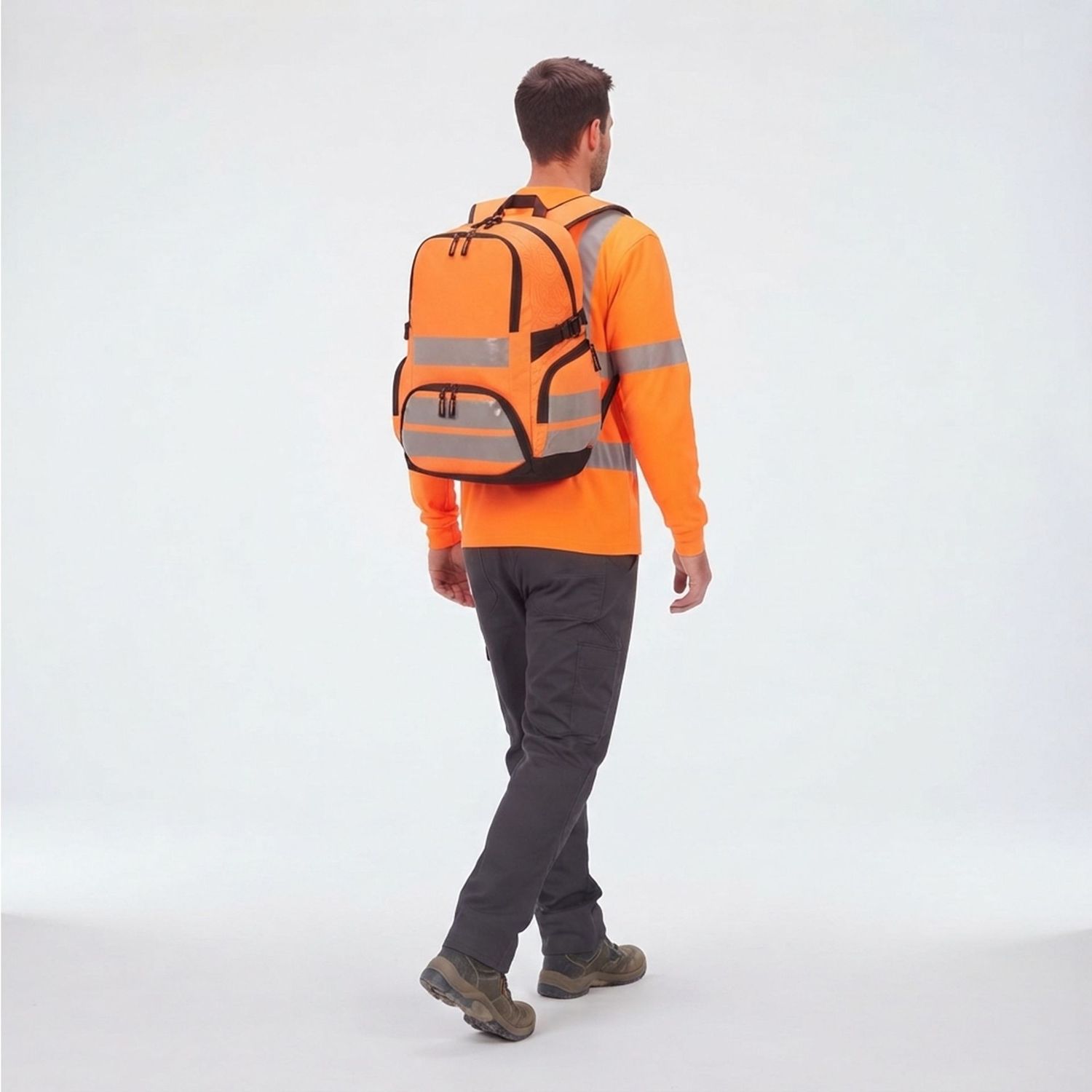 Hi Vis Orange Workwear Backpack 30L Laptop Rucksack with Reflective Strips