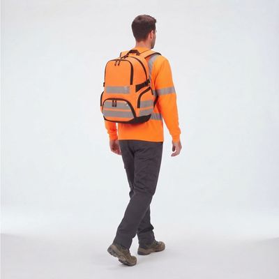 Hi Vis Orange Workwear Backpack 30L Laptop Rucksack with Reflective Strips