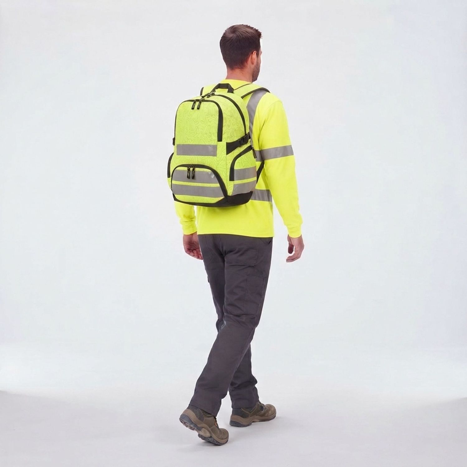 Hi Vis Yellow Workwear Backpack 30L Laptop Rucksack with Reflective Strips