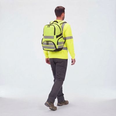Hi Vis Yellow Workwear Backpack 30L Laptop Rucksack with Reflective Strips