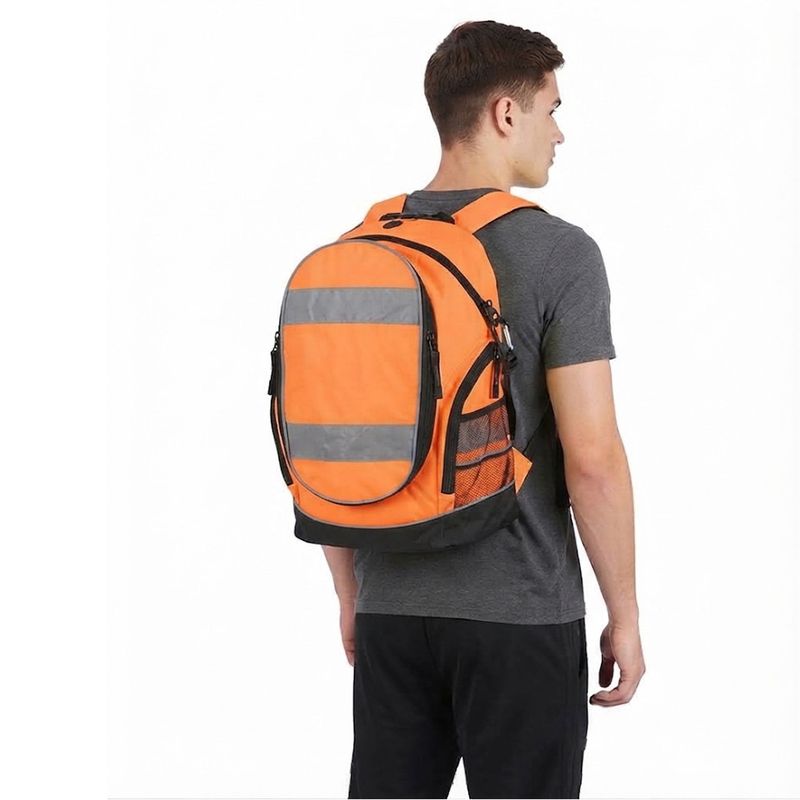 Hi Vis Orange Workwear Backpack 23L Reflective Rucksack with Padded Straps