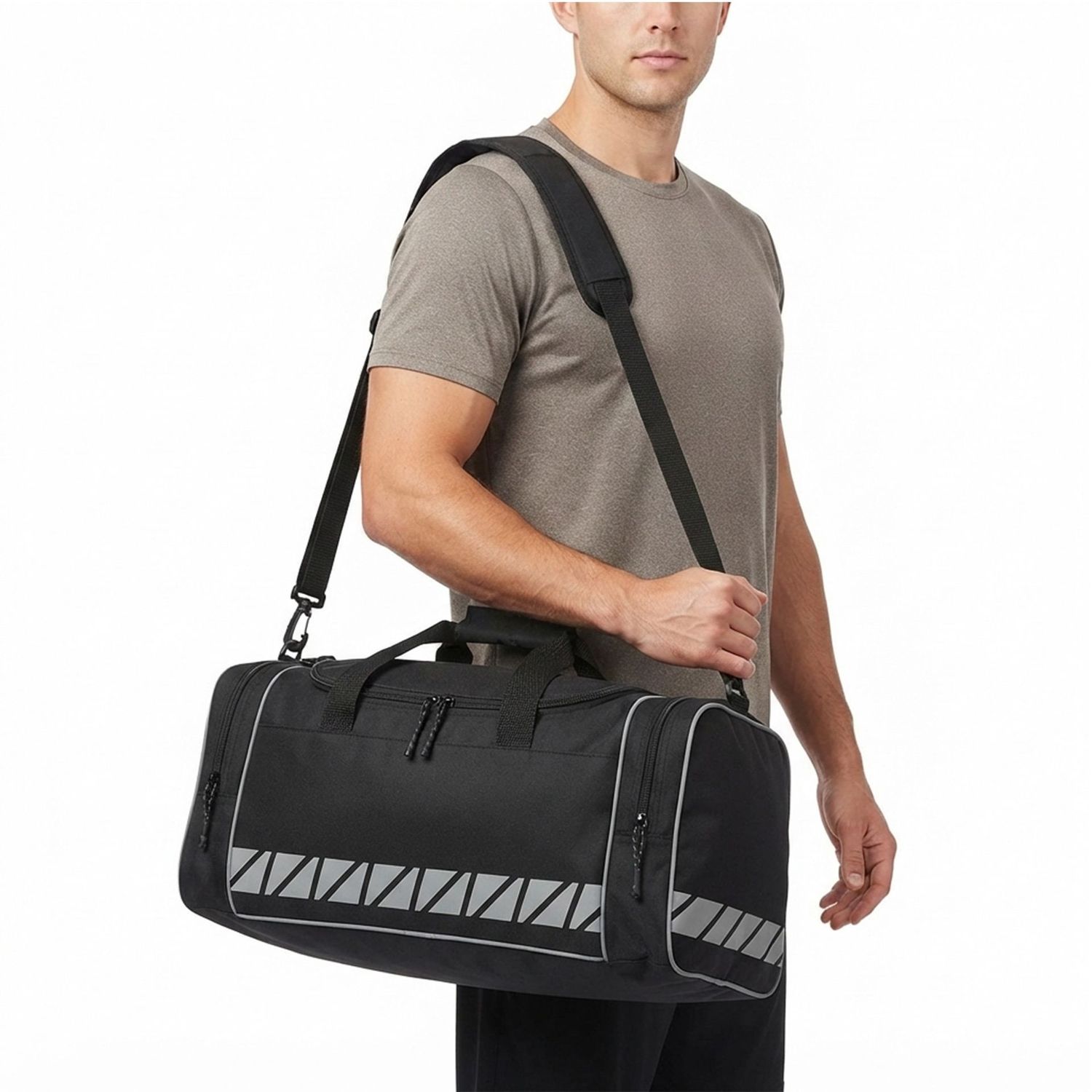Black Workwear Holdall 47L Reflective Hi Vis Stripe with Shoulder Strap Black Workwear Holdall 47L Reflective Hi Vis Stripe with Shoulder Strap