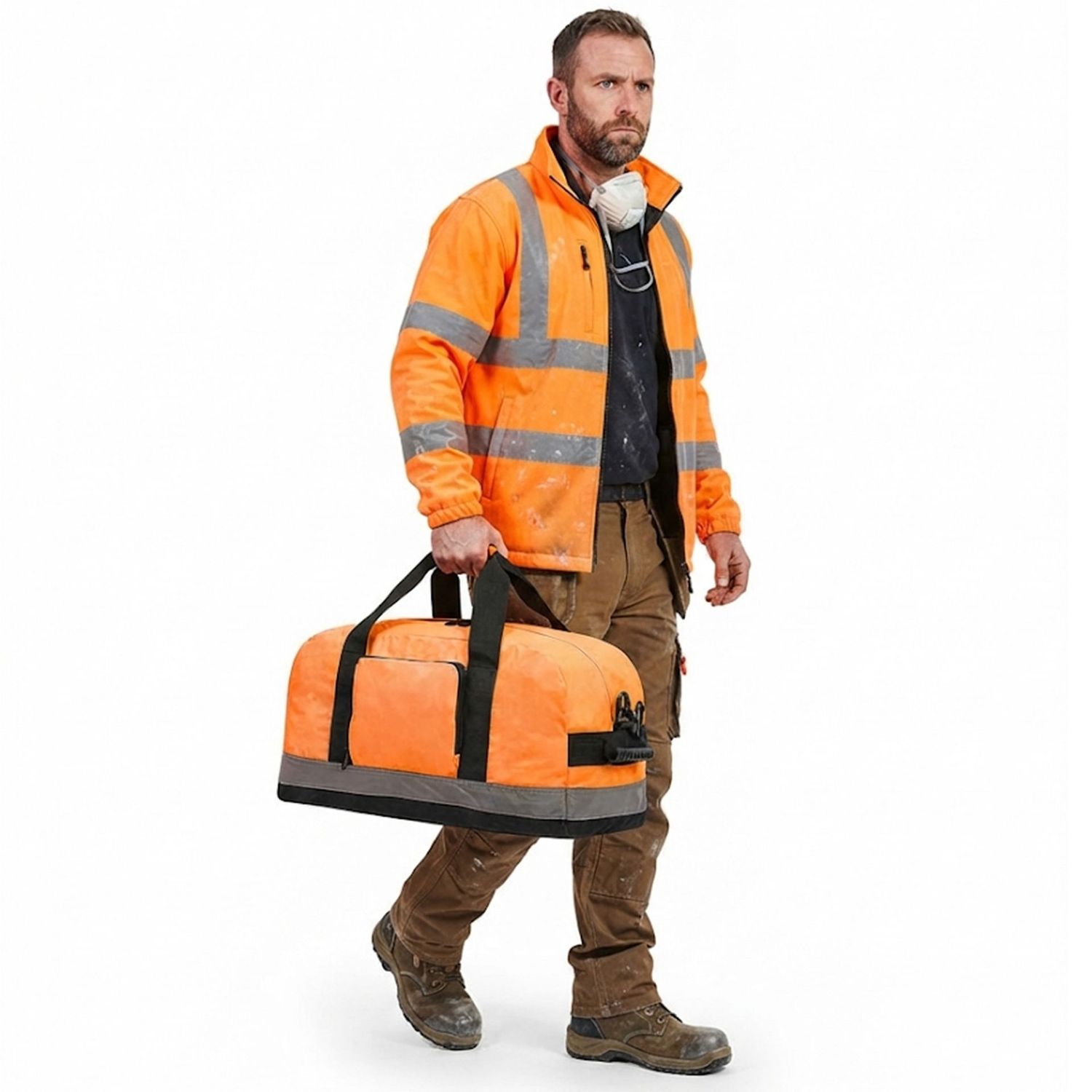 Hi Vis Orange Workwear Holdall 50L Reflective Work Bag with Shoulder Strap