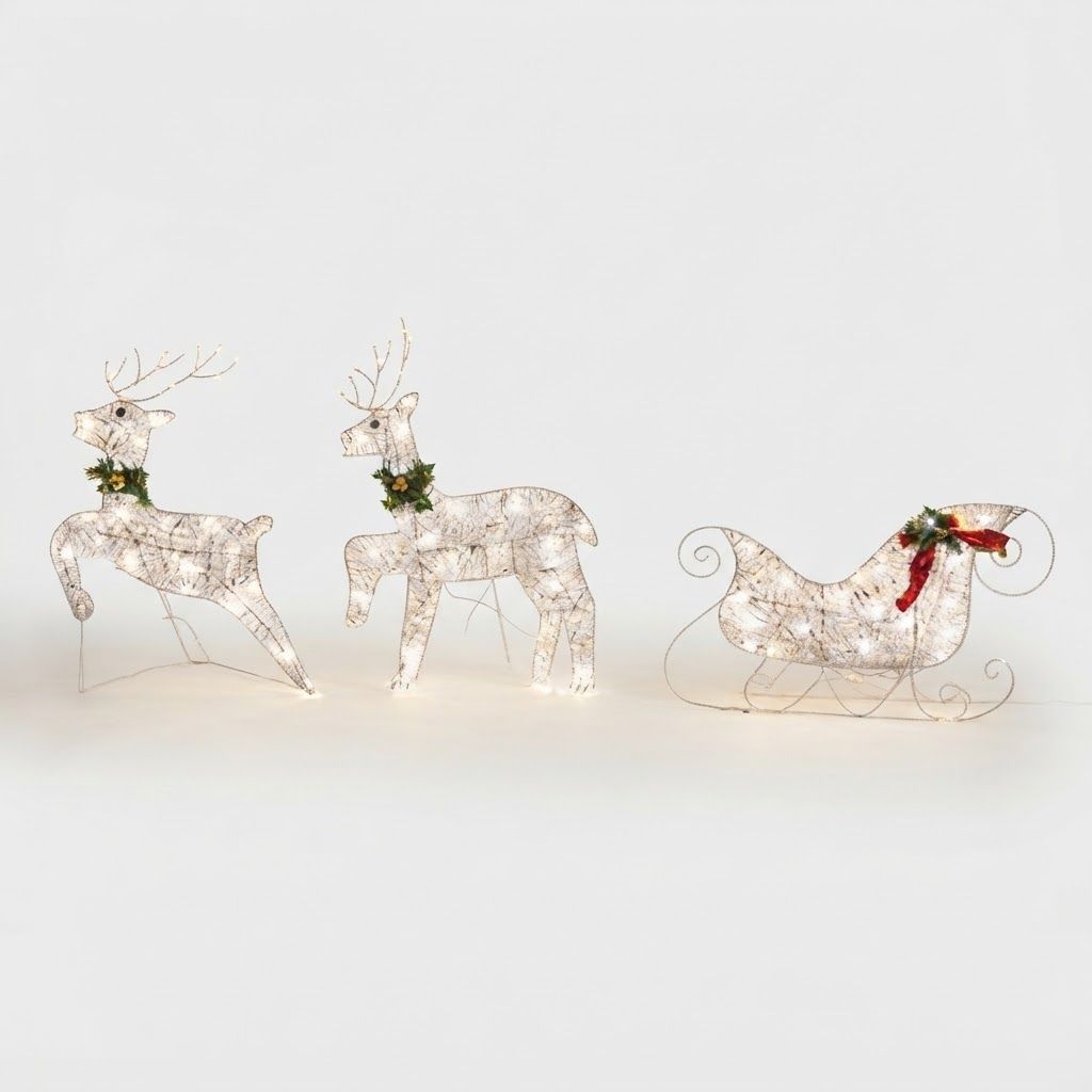 LED Silver Reindeer & Sleigh Outdoor Christmas Decoration LED Silver Reindeer & Sleigh Outdoor Christmas Decoration