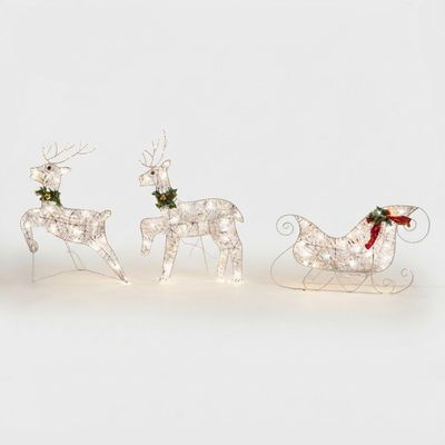 LED Silver Reindeer & Sleigh Outdoor Christmas Decoration