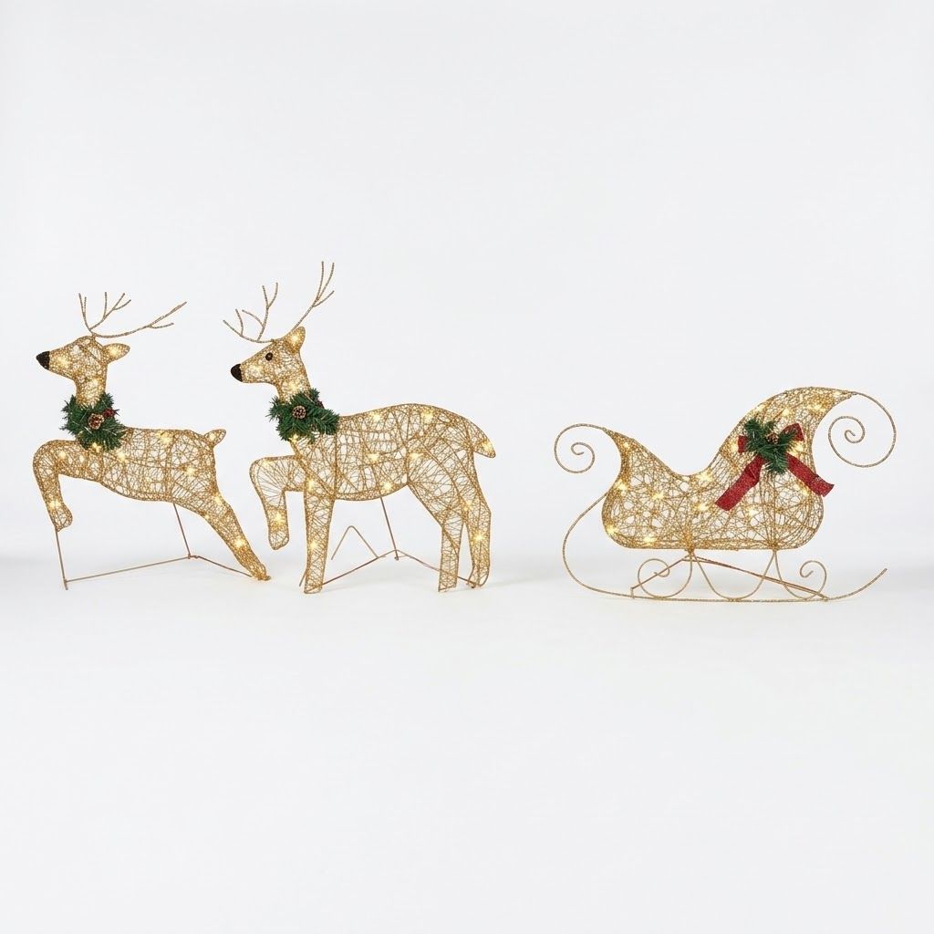 LED Gold Reindeer & Sleigh Outdoor Christmas Decoration LED Gold Reindeer & Sleigh Outdoor Christmas Decoration