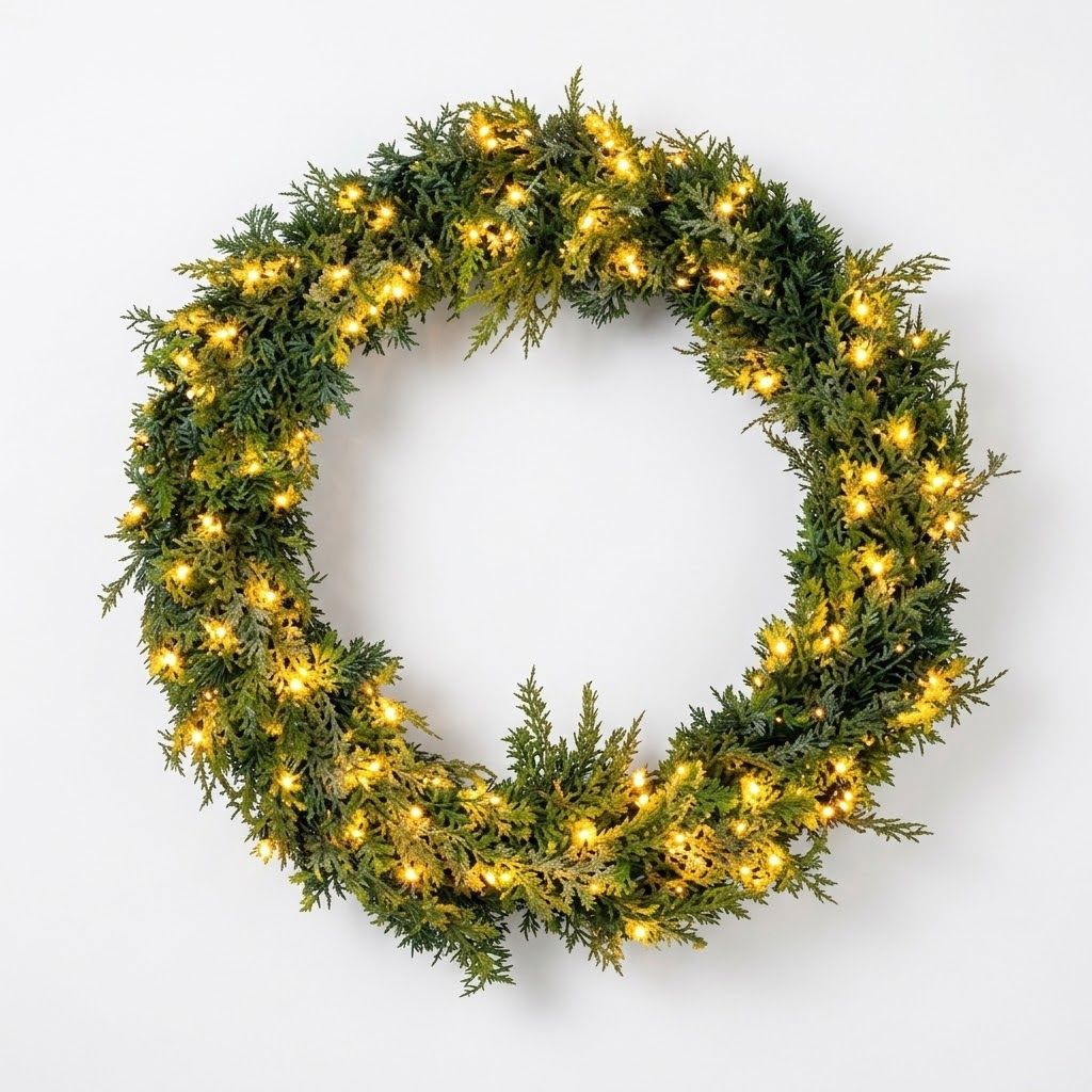 80cm Pre Lit Christmas Wreath with Warm White LEDs