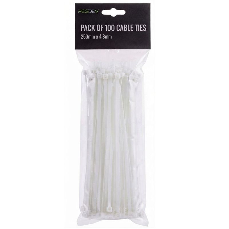 White Cable Ties 250 x 4.8mm Zip Ties for Cable Management DIY Pack of 100
