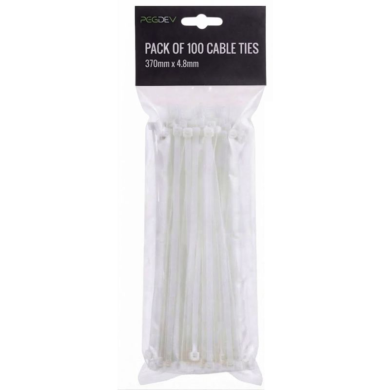 White Cable Ties 370 x 4.8mm Zip Ties for Cable Management DIY Pack of 100