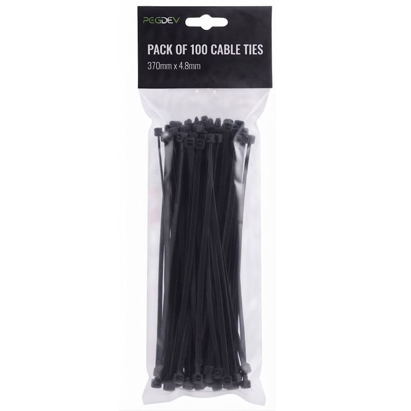 Black Cable Ties 370 x 4.8mm Zip Ties for Cable Management DIY Pack of 100