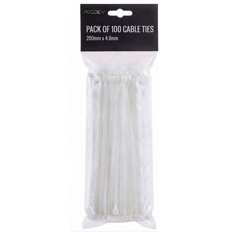 White Cable Ties 200 x 4.8mm Zip Ties for Cable Management DIY Pack of 100