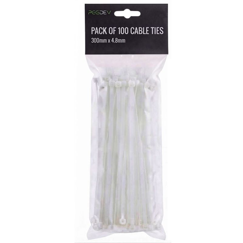 White Cable Ties 300 x 4.8mm Zip Ties for Cable Management DIY Pack of 100