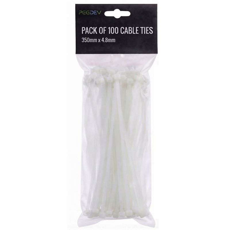 White Cable Ties 350 x 4.8mm Zip Ties for Cable Management DIY Pack of 100