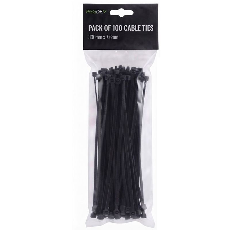 Black Heavy Duty Cable Ties 300 x 7.6mm Zip Ties for Cable Management Pack of 100
