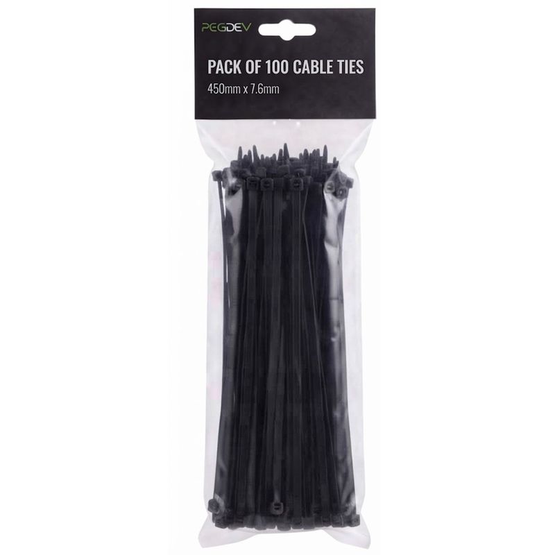 Black Heavy Duty Cable Ties 450 x 7.6mm Zip Ties for Cable Management Pack of 100