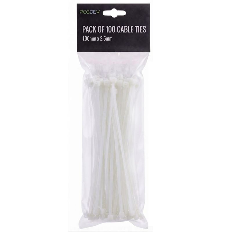 White Cable Ties 100 x 2.5mm Zip Ties for Cable Management DIY Pack of 100