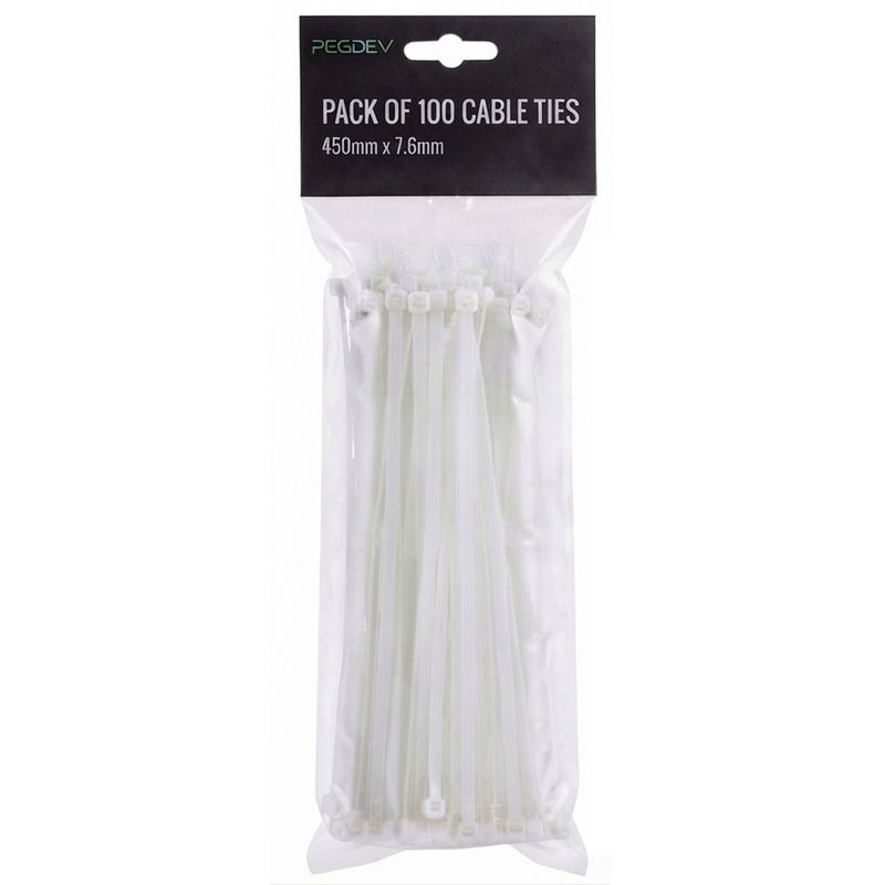 White Heavy Duty Cable Ties 450 x 7.6mm Zip Ties for Cable Management Pack of 100
