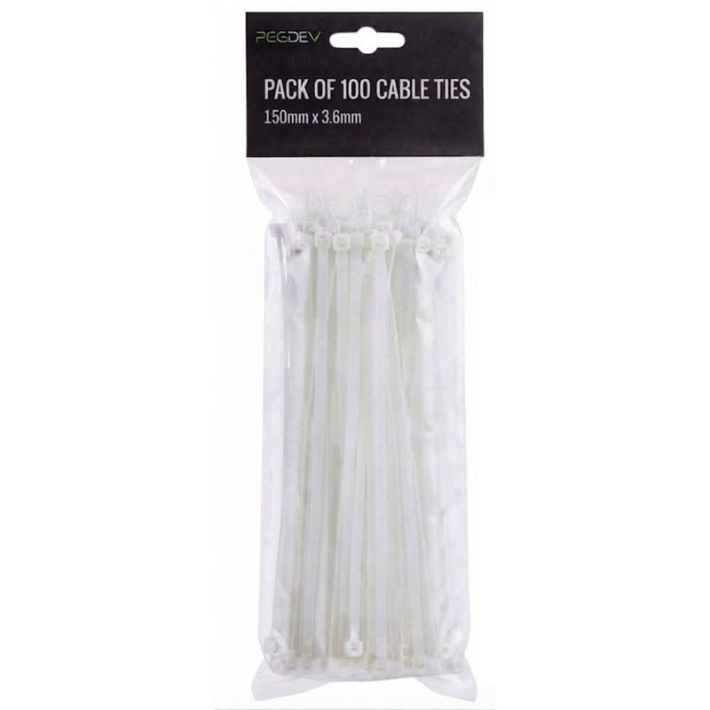 White Cable Ties 150 x 3.6mm Zip Ties for Cable Management DIY Pack of 100