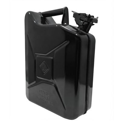 Black Metal Jerry Can 10L UN Certified Fuel Storage Container with Secure Locking Cap and Pouring Spout