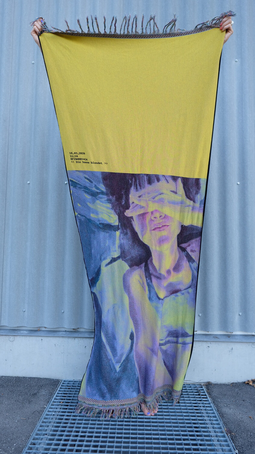 Die Sonne blendet, 2021, Feinstrick (Baumwolle), 88 x 180cm, 17er Edition