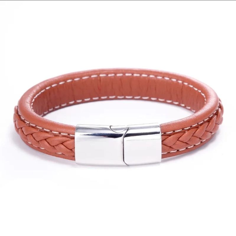 Pulseira Aço e Pele