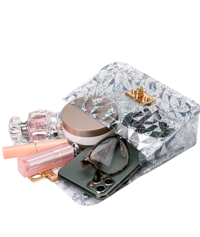 Clear Glitter Twist Lock Chain Bag