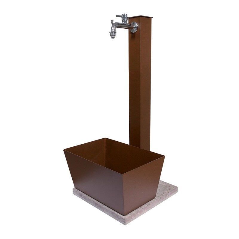 Bel-Fer - 42/QVR Fontana in metallo da giardino con capiente vaschetta rettangolare e base in cemento 40 x 40 cm.