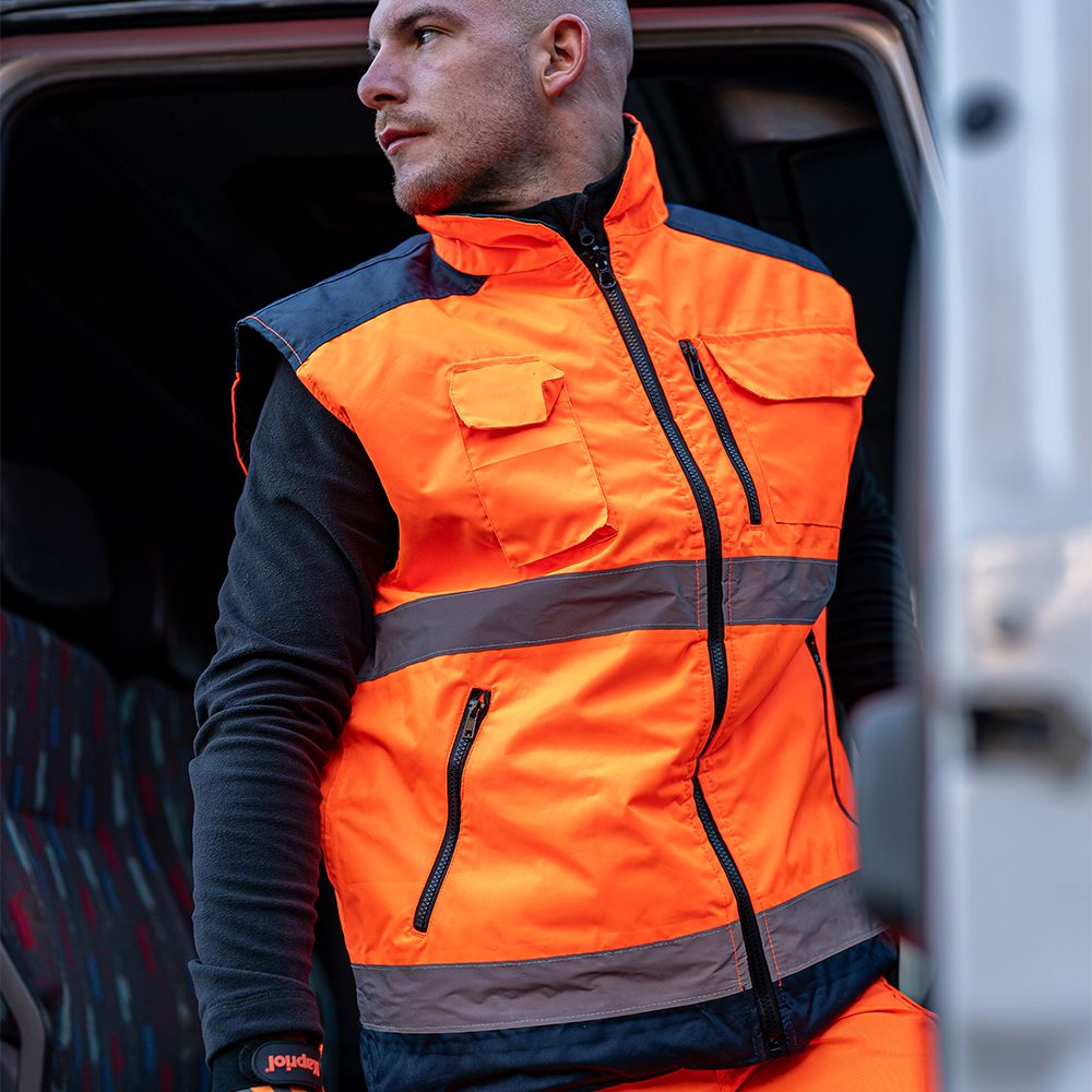 Gilet da lavoro reversibile Kapriol HV alta visibilità arancione e nero