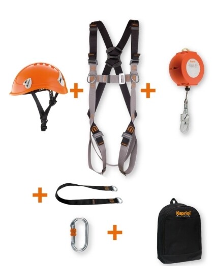 Kit sicurezza professionale Kapriol Plus per lavori su tetti e pareti verticali con dispositivo guidato