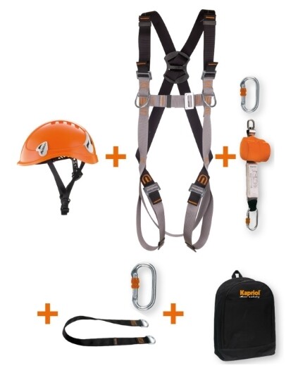 Set completo anticaduta Kapriol per antennisti con imbracatura, cordini e connettori